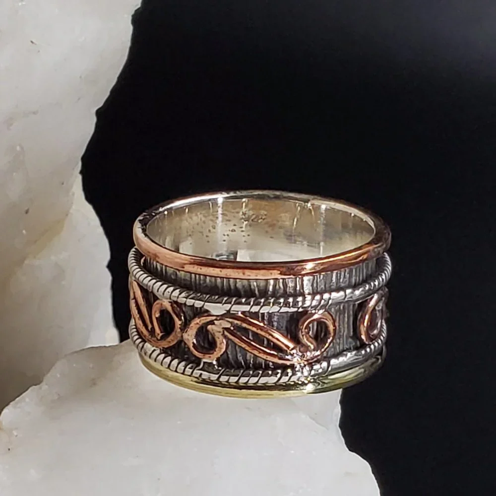 Sterling Silver 925/14k Rose Gold plated Band Boho Artisan Silversmith Ring